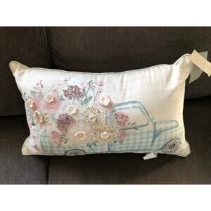 Bella Vida Beaded Crochet farmhouse Throw Pillow NWT Floral Pastels